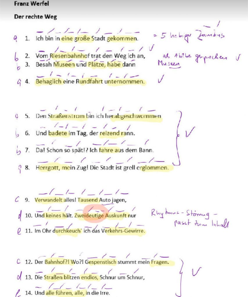 Franz Werfel, "Der rechte Weg" Erklärung des Rhythmus (Mat4018) Textaussage