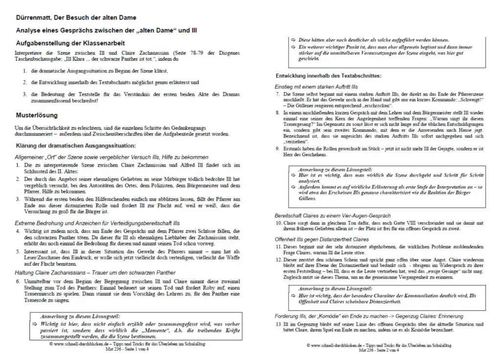 Szenenanalyse Besuch Der Alten Dame Polizist Ill Analyse eines Gesprächs zwischen Claire und Ill in Dürrenmatts Drama