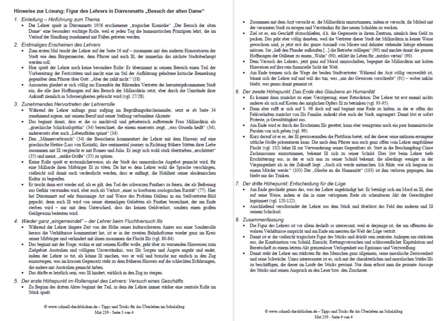 Der Besuch Der Alten Dame Arbeitsblätter Pdf