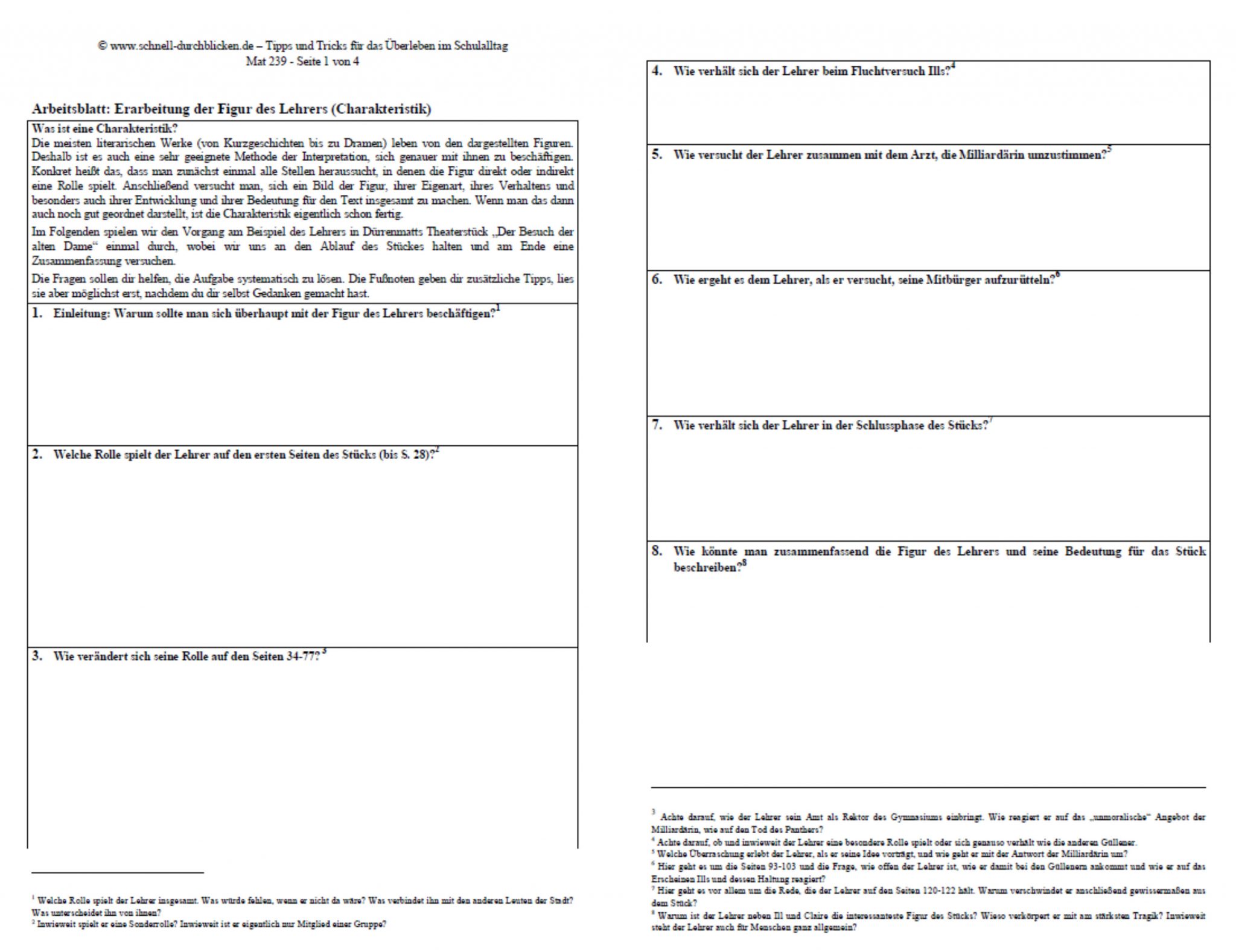 Der Besuch Der Alten Dame Arbeitsblätter Pdf textaussage.de