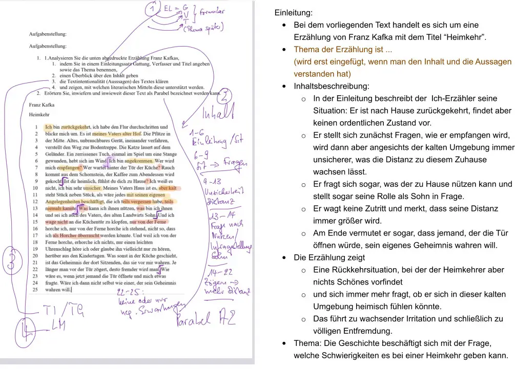 Franz Kafka Die Heimkehr Interpretation Klausur: Textanalyse und Interpretation - Franz Kafka, "Heimkehr
