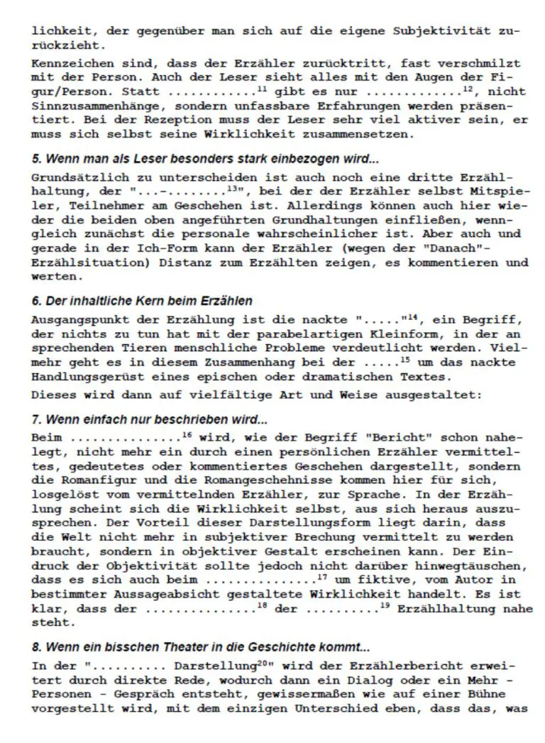 Schnell durchblicken: Erzähltechnik - mit Lückentext - Textaussage